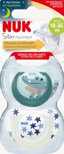 NUK STAR Day & Nightsoother x2, storage boxage 18-36 monthssiliconeBPA and BPS freein nearly perfect