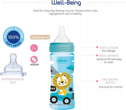 CHICCO Well-Being cumisüveg 250 ml 2 hónap+ közepes áramlás