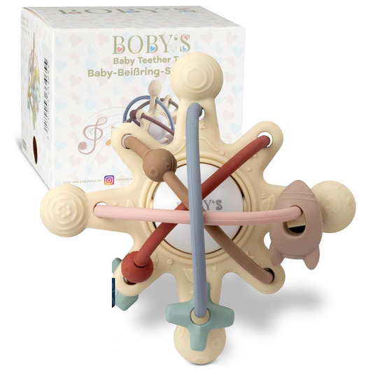 BOBY'S jouet de dentition sensoriel avec hochet, poignée 12 x 12 cm