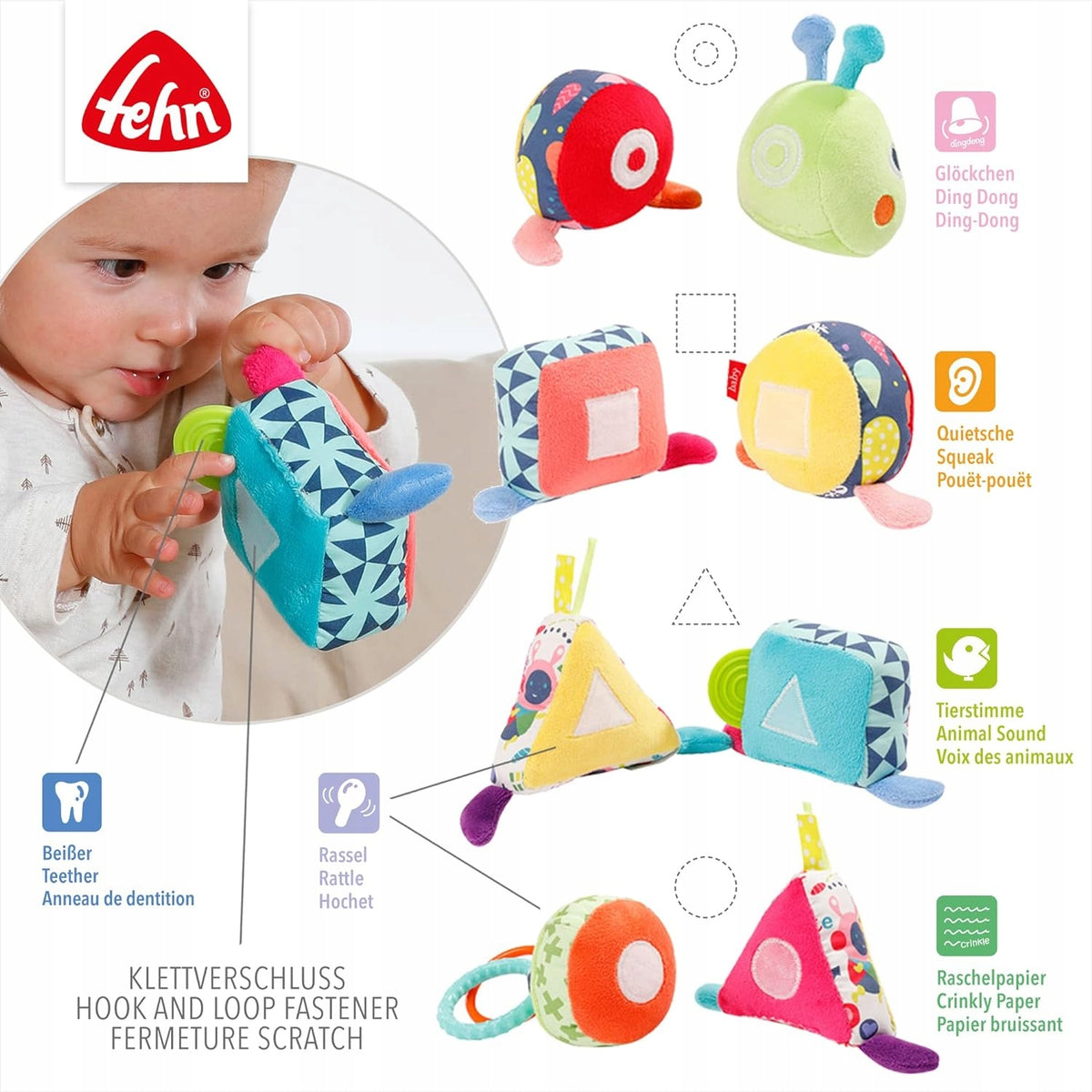 FEHN Color Friends rupspuzzel met klittenband SENSORISCH 36 cm
