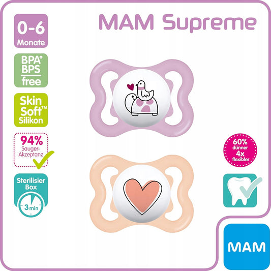 MAM SUPREME szilikon cumi 0–6 hónap 2 db