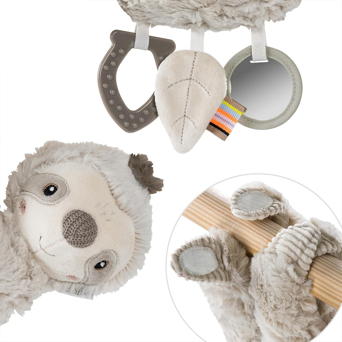FEHN Activity plüss LAJHÁR babakocsi- és autósülés-függő játék, 22 cm