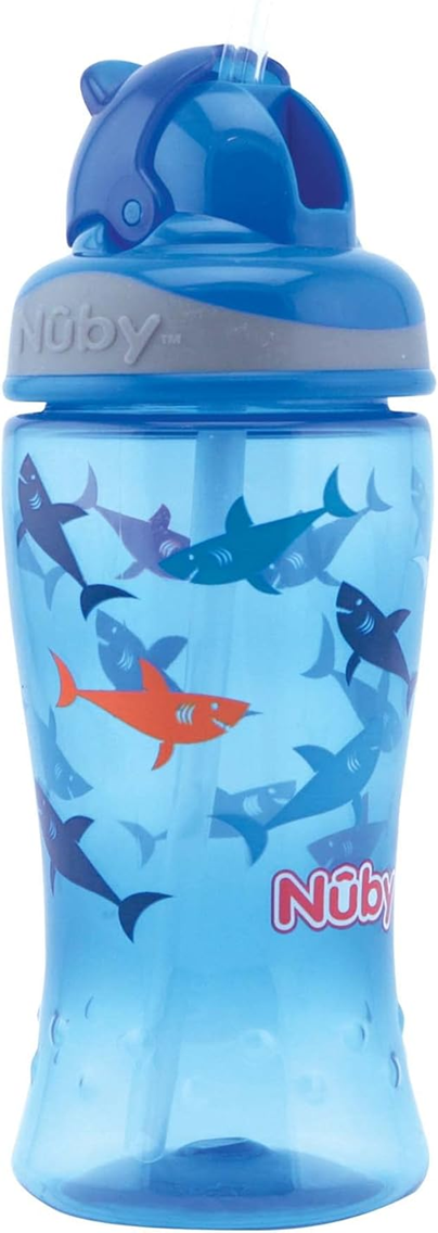 NUBY Vaso Flip-it antiderrames con pajita 12 m+ 360 ml TIBURONES