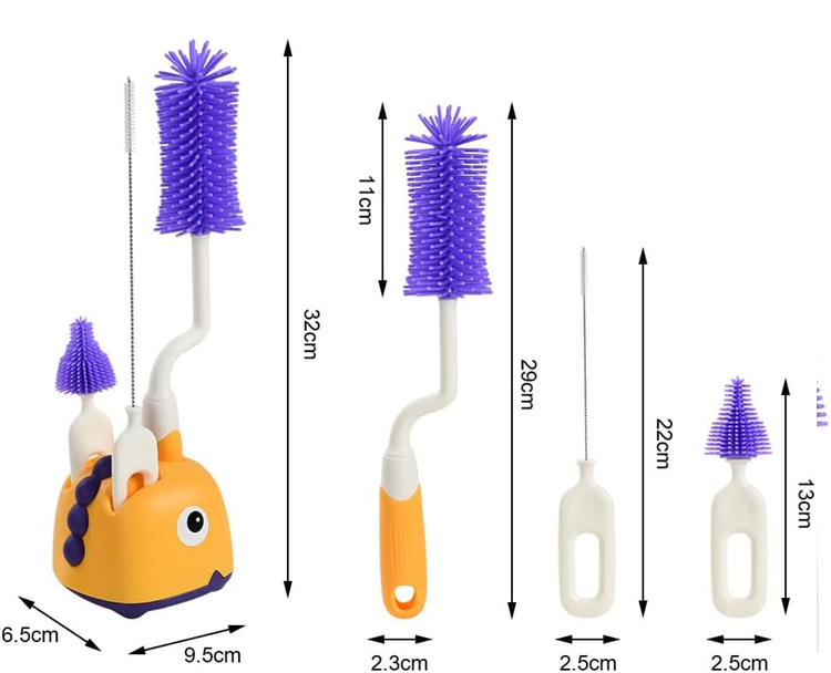 VICLOON 3 in 1 spazzole in silicone per la pulizia di biberon, tettarelle e cannucce 32cm