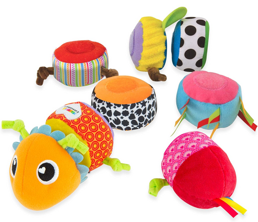 LAMAZE Mix & Match gąsienica sensoryczna z grzechotką 8 części na rzep 44 cm