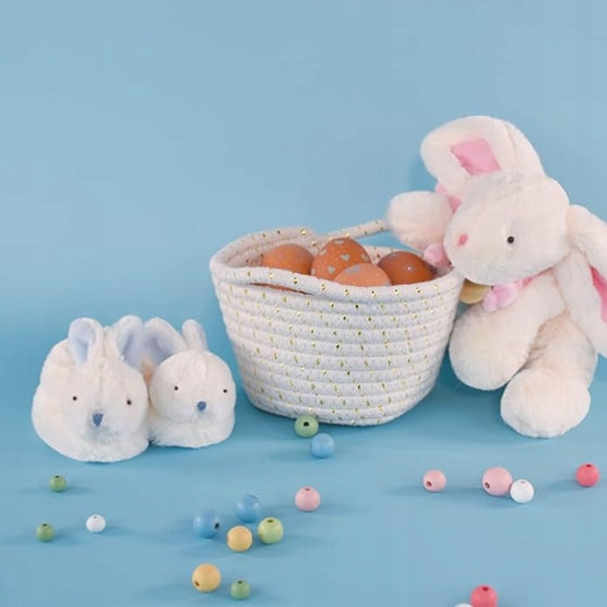 DOUDOU et COMPAGNIE chaussons doux pour bébé avec hochets LAPINS