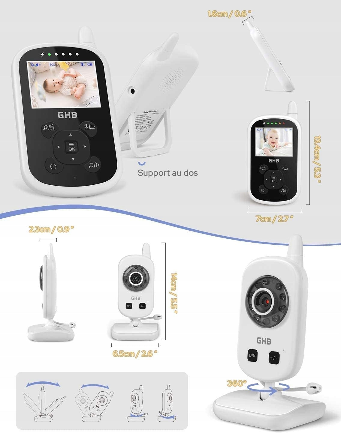 GHB UU24 babyphone numérique écran LCD 2,4"