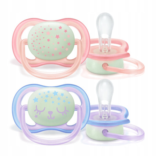 PHILIPS AVENT Ultra Air Night smoczki x 2 6-18msc świecące w ciemności, BPA free, różowy i niebieski