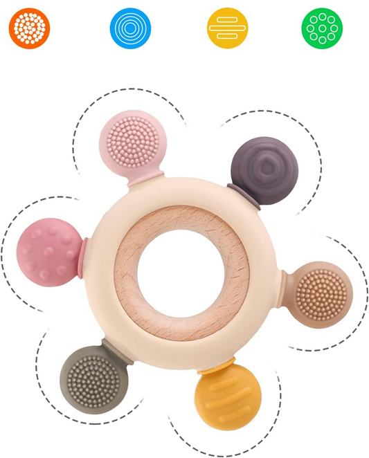 AKOLIK anneau de dentition massant en silicone et bois 10,8 cm 3 m+