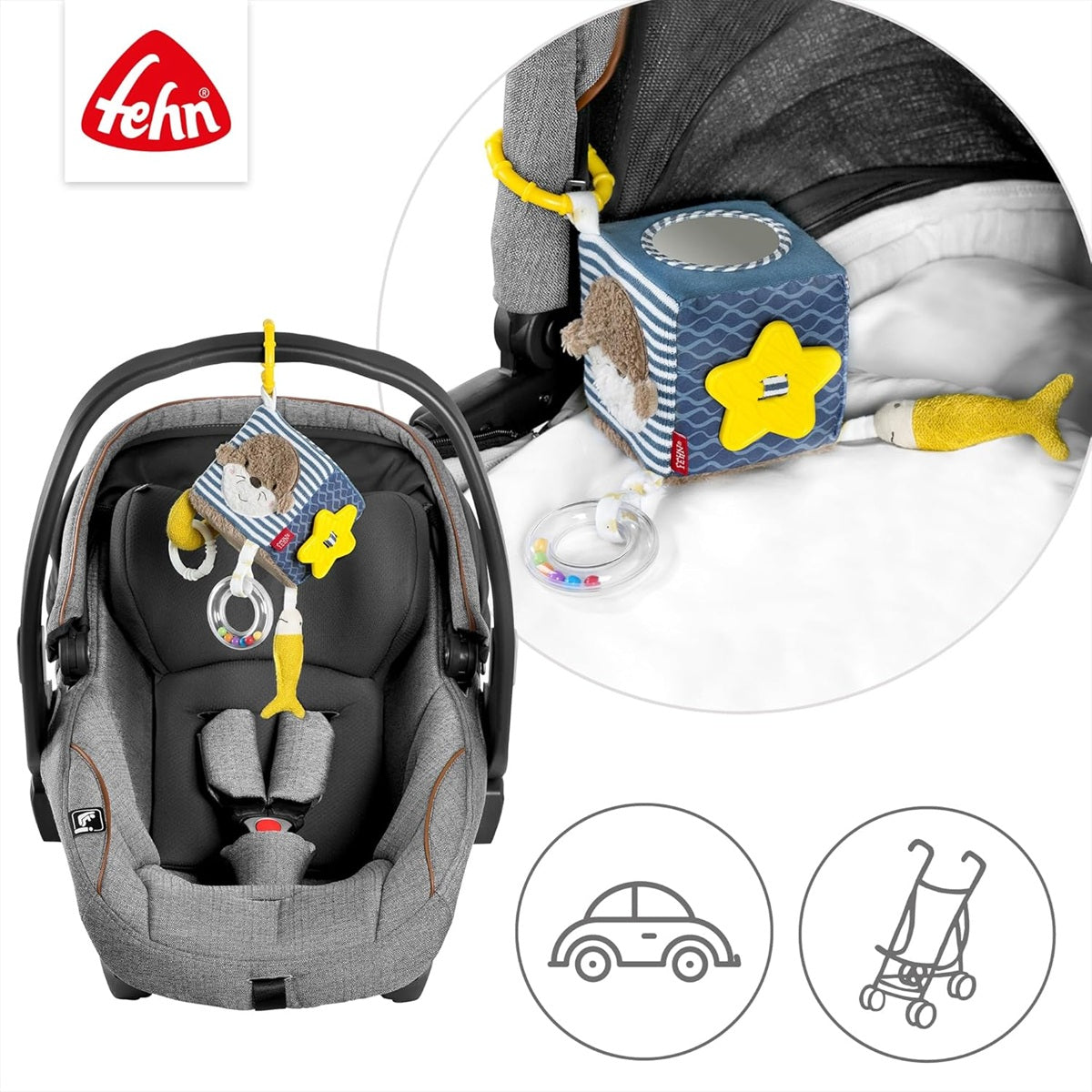 FEHN плюшена висяща играчка за количка, легло и столче 10 x 10 cm OТРА THEO