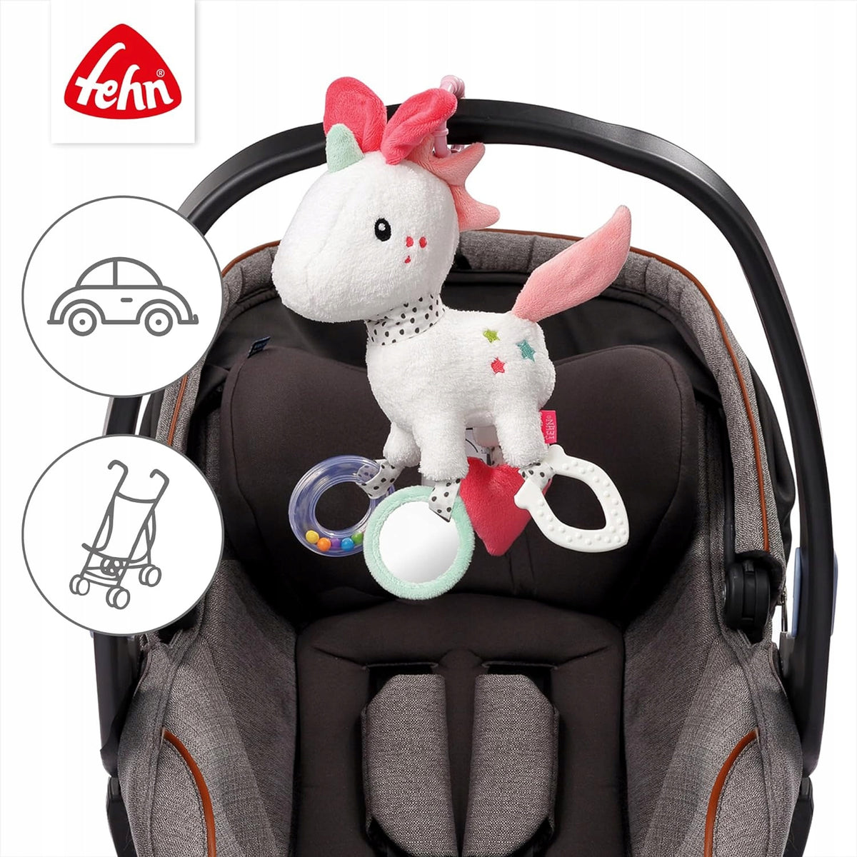 FEHN Aiko&Yuki Anhänger mit Rassel und Greifring für Kinderwagen, Babyschale