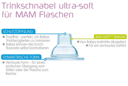 MAMbottle nipples, silicone mouthpiecesSuitable for Easy Start, Easy Active and Trainer+ bottles2 x teats