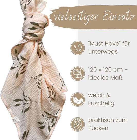DIKOS muszlin pelenkák takarók x2 120x120cm
