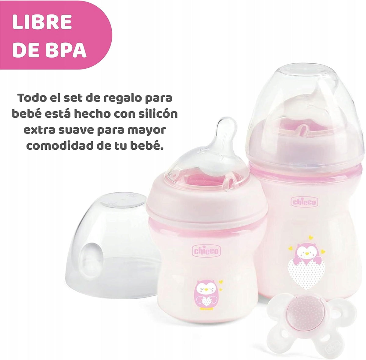CHICCO NaturalFeeling zestaw butelka antykolkowa 150, 250 ml, smoczek