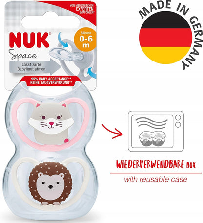 NUK Space πιπίλα σιλικόνης x4 0-6 μηνών +θήκη