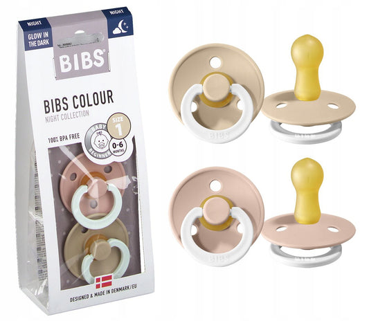 BIBS COLOUR GLOW nyugtató cumik 2db-os csomag, kaucsuk, 0–6 hónap