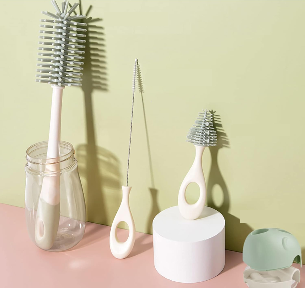 BEBAMOUR 3-in-1 brushes for cleaning bottles, pacifiers and sippers
