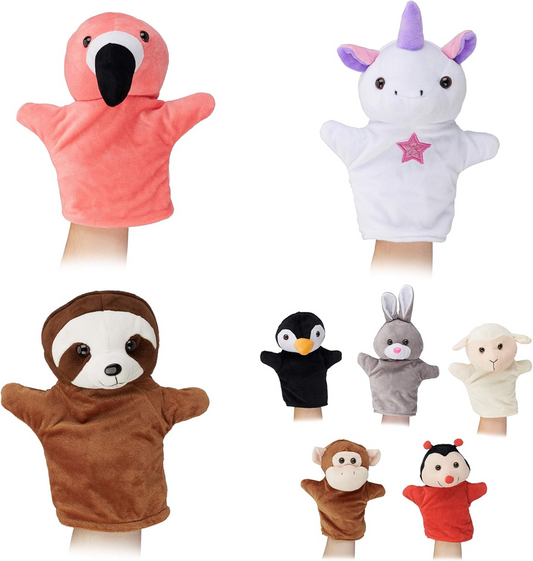 RELAXDAYS Plüsch-Handpuppen 8 Stück für Rollenspiele