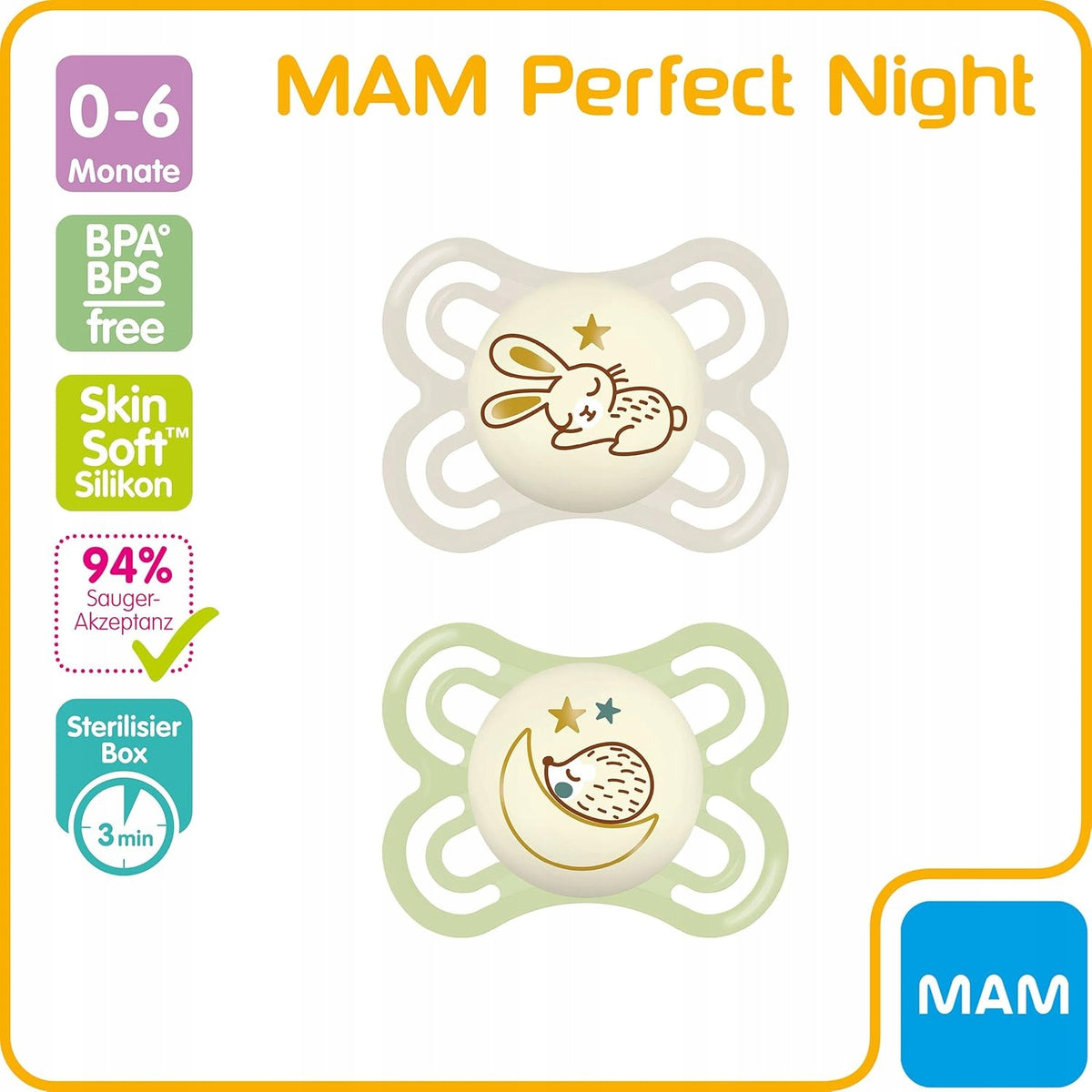 MAM Perfect Night Schnuller x2 0-6 Monate + Box