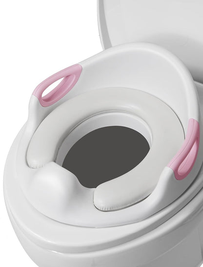 DEANIC toilet seat riser with a soft seat, handles, and lock