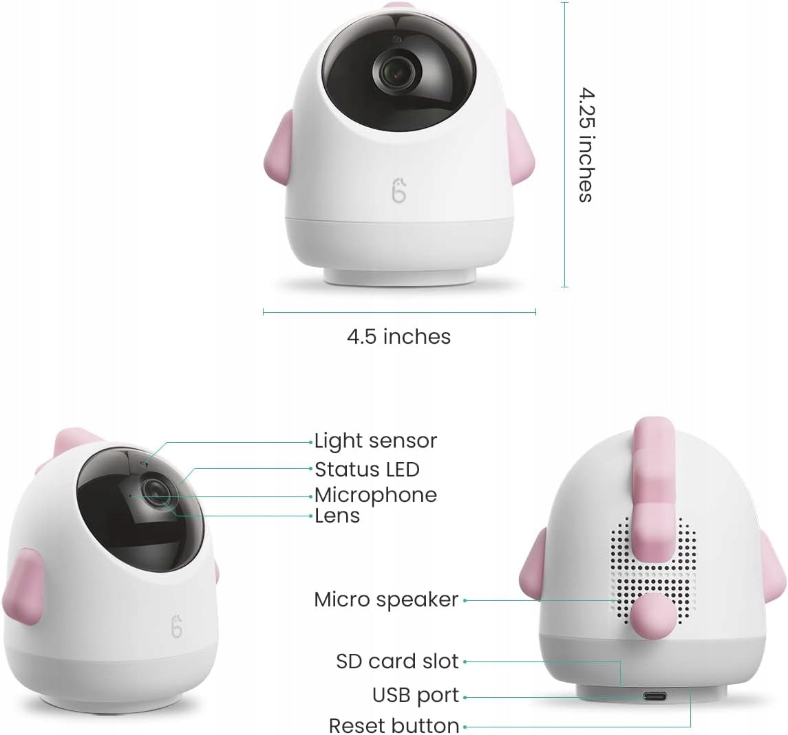 SIMSHINE Baby Pro kamera 2K FHD 360° niania elektroniczna iOS Android + uchwyt