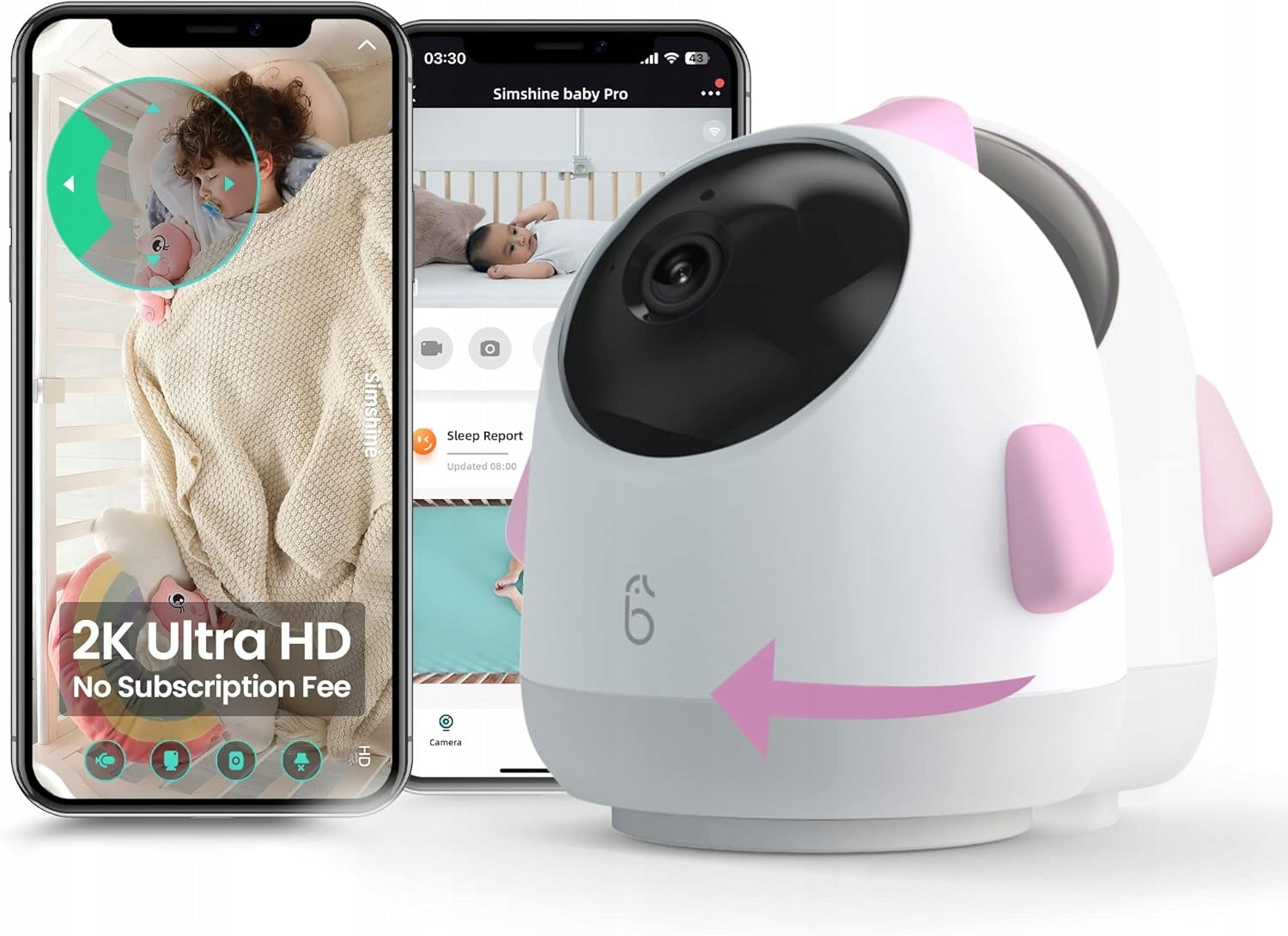 Cameră video pentru bebeluși SIMSHINE Baby Pro 2K FHD + suport