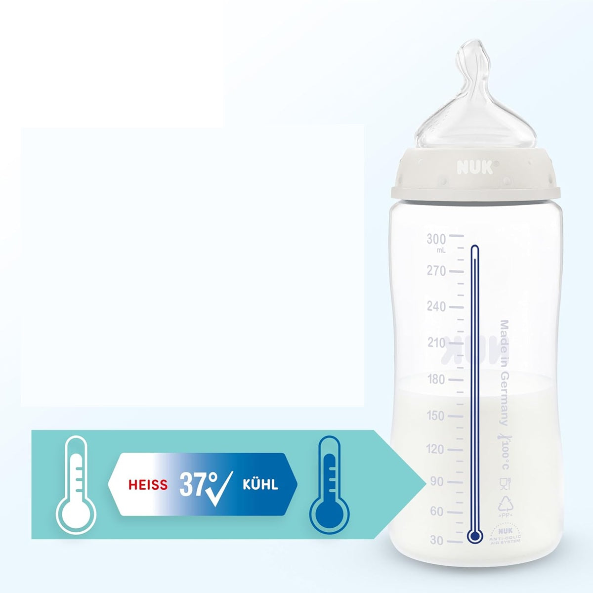 NUK First Choice 3 db-os készlet, 300 ml-es cumisüvegek, M-es cumifej, 3 hó+, BALEn