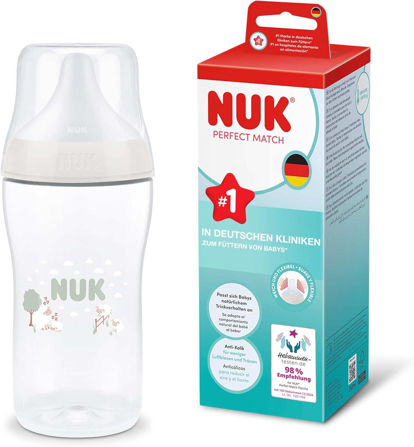 NUK Perfect Match cumisüveg 260 ml 3 hó+ M méretű cumifejjel