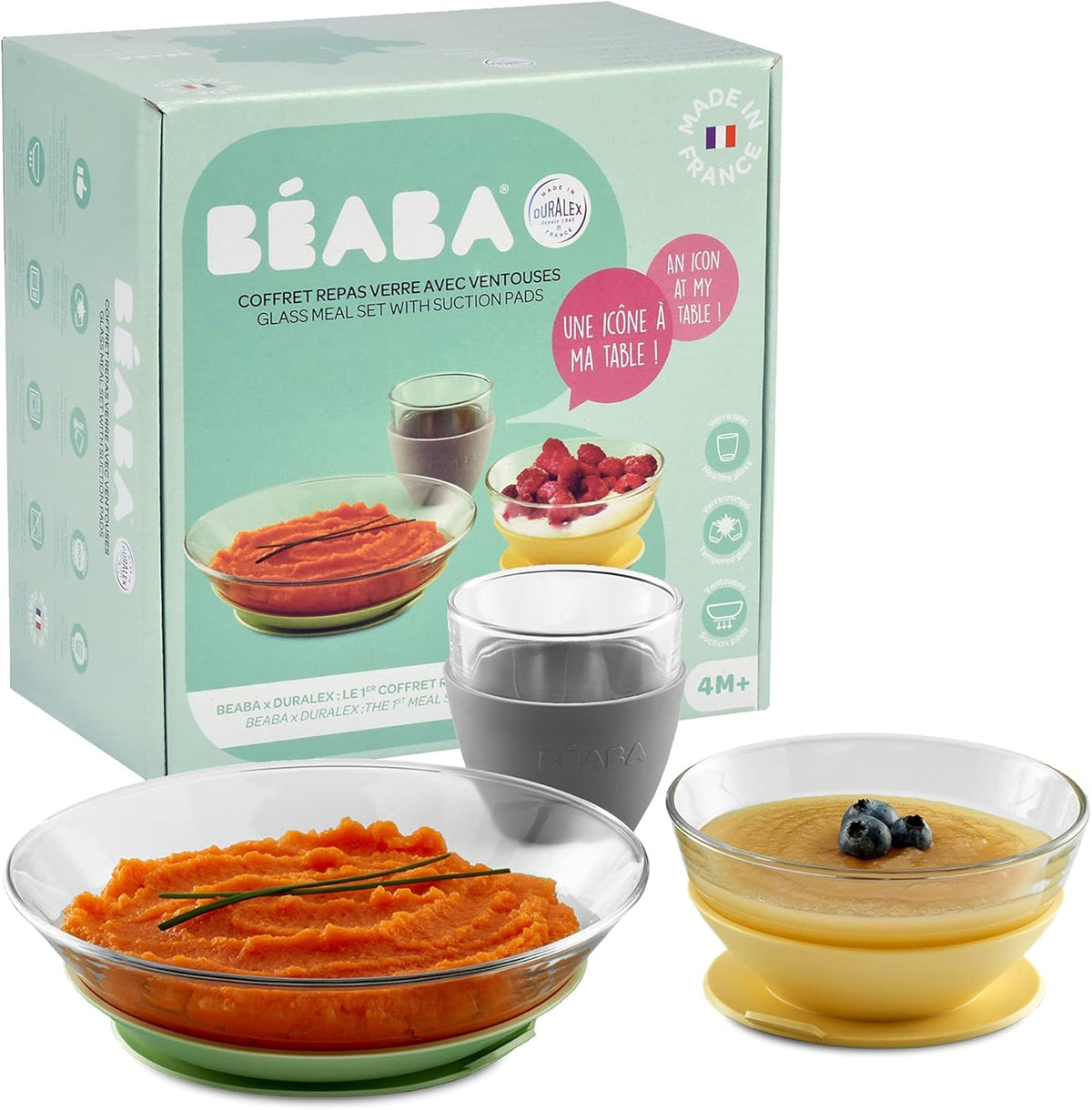 BEABA set di stoviglie con ventosa in silicone DURALEX 3 pezzi.