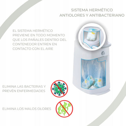 DIAPER CHAMP cestino per pannolini PER SACCHETTI DELLA SPAZZATURA +/-30 pezzi