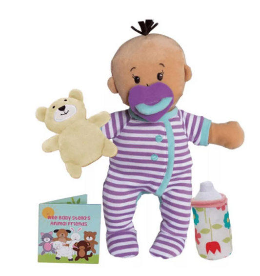 MANHATTAN TOYS Wee Baby Stella plyšová panenka 27 cm + medvídek a láhev
