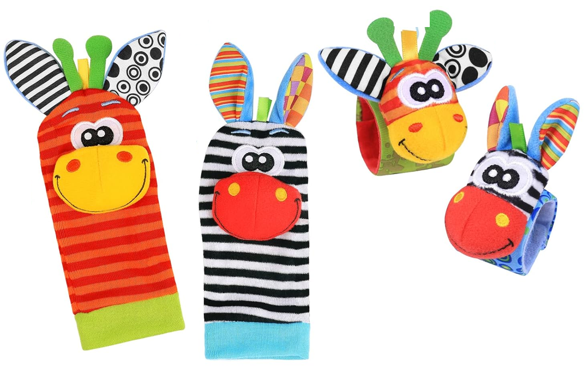 Pulseras para muñeca y calcetines con sonajeros, set de 4 unidades