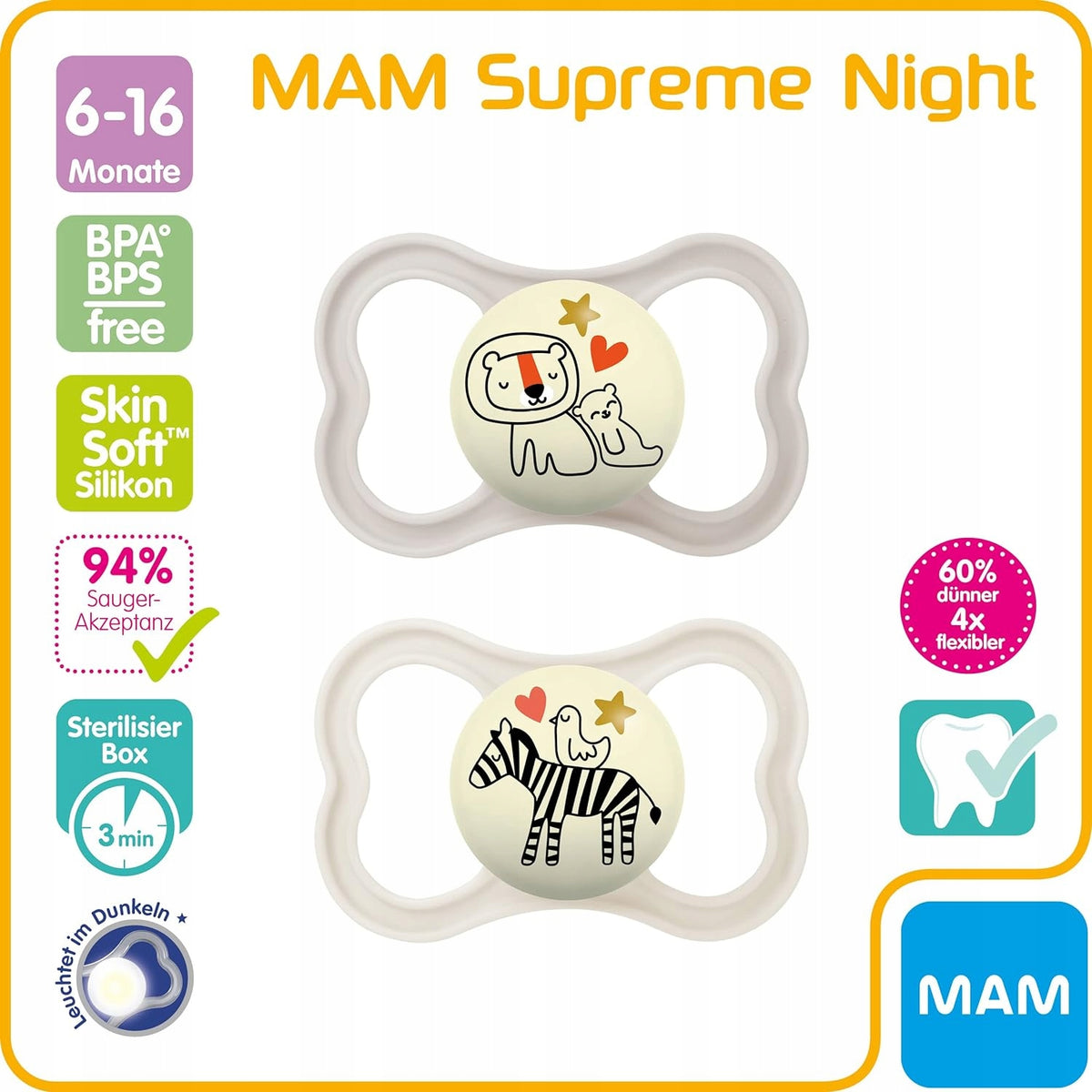 MAM SUPREME NIGHT silikonový dudlík 6-16 měsíců