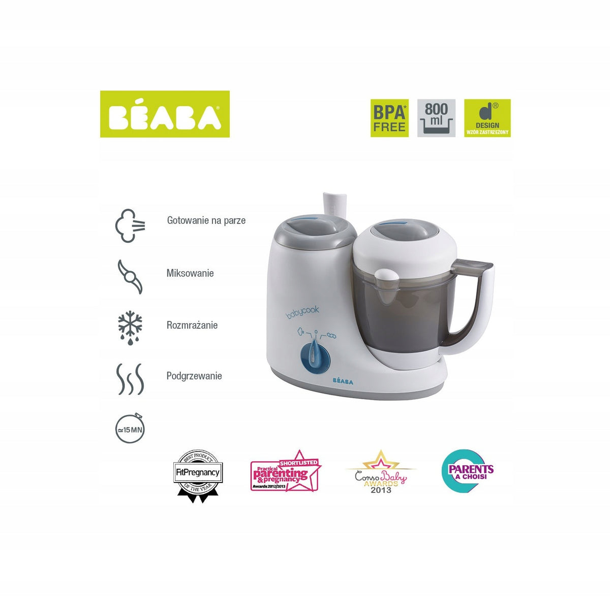 BEABA Babycook Originalsteamer, blender, food processor, warmerspatula includedage 4 m+colour white and