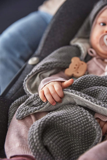 LASSIG Gots organic cotton hooded knitted blanket for car seat