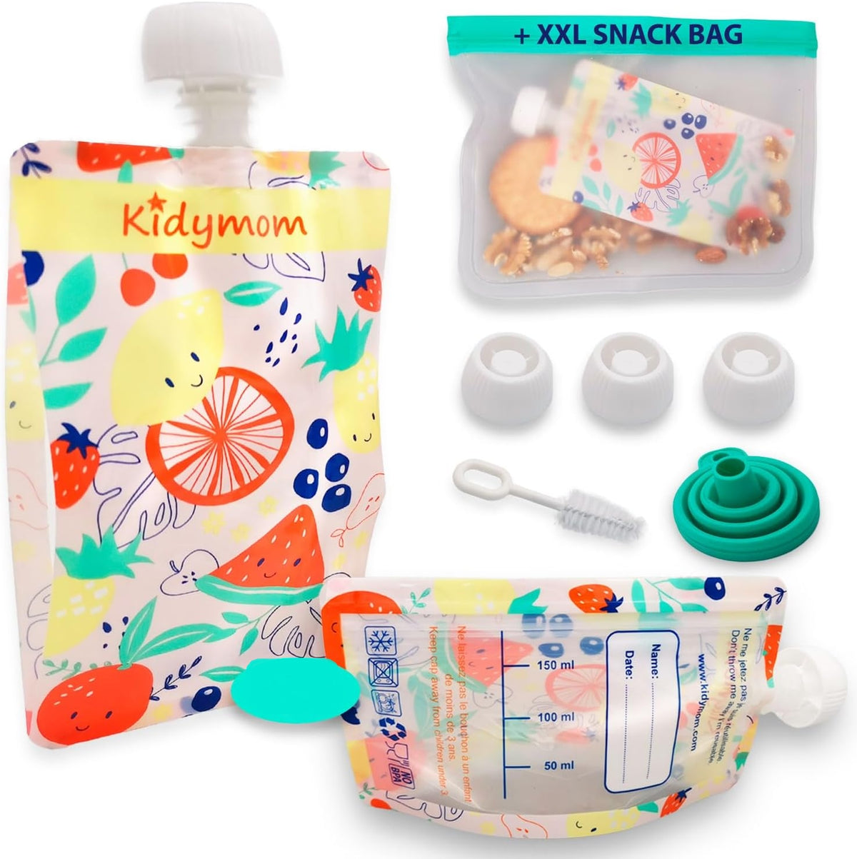 KIDYMOM pungi reutilizabile pentru piure x10 + accesorii