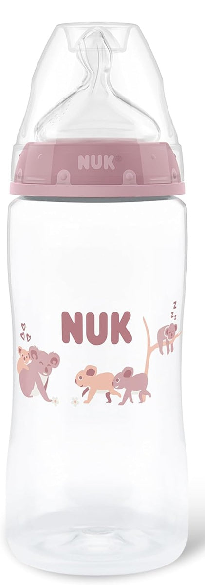 NUK First Choice+ cumisüveg 300 ml M méretű, közepes folyású cumifejjel és hőmérsékletjelzővel