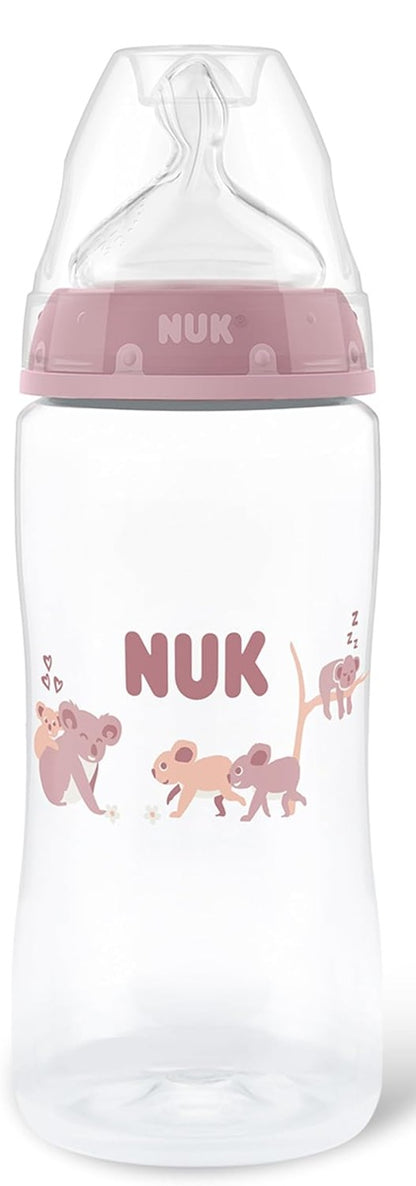 NUK First Choice+ cumisüveg 300 ml M méretű, közepes folyású cumifejjel és hőmérsékletjelzővel