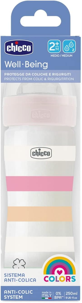CHICCO Well-Being Babyflasche 250 ml 2m+ mittlerer Durchfluss – Produktfoto 2