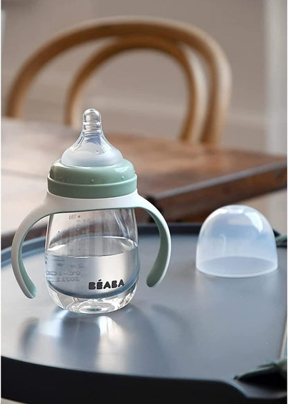BEABA Training Bottle 2 az 1-ben, csepegésmentes pohár két szájrésszel, 210 ml, 4 hónapos kortól