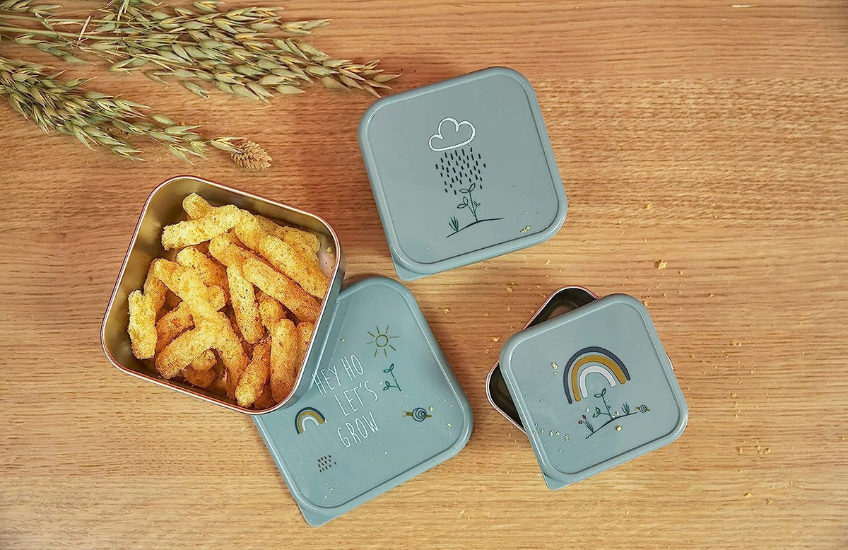 LASSIG Snackbox stalowe PUDEŁKA NA PRZEKĄSKI x3 zielone, metalowe pudełka na przekąski z pokrywkami