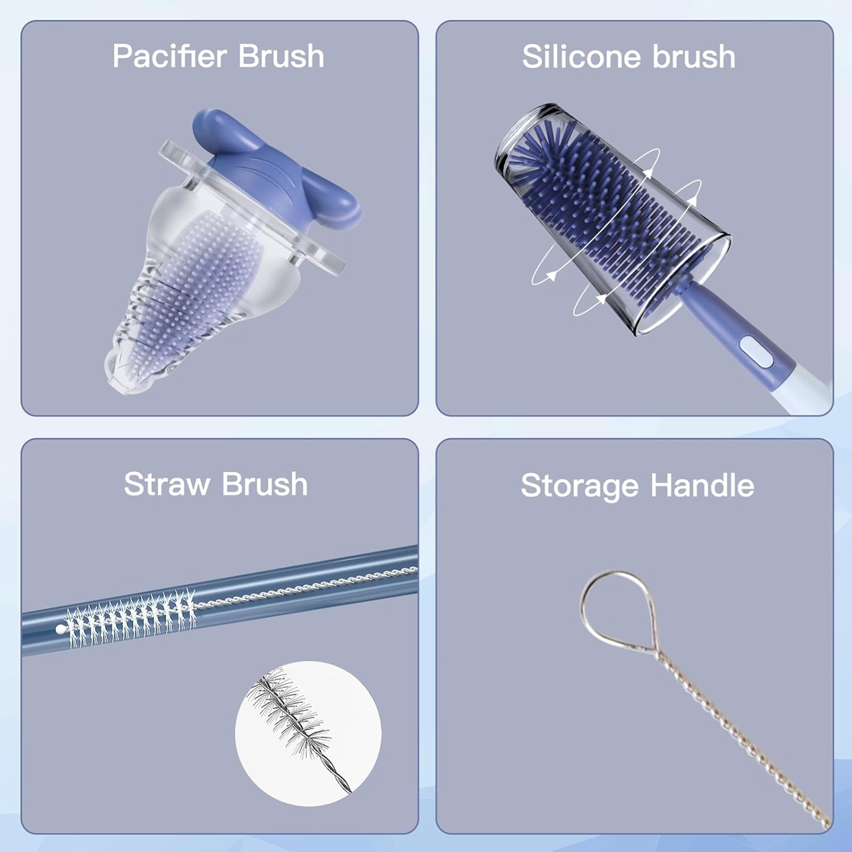 ABIRDON 3 in 1 spazzole in silicone per la pulizia di biberon, tettarelle e cannucce 28cm