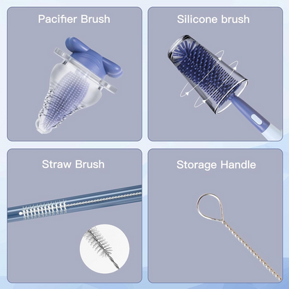 ABIRDON 3 in 1 spazzole in silicone per la pulizia di biberon, tettarelle e cannucce 28cm