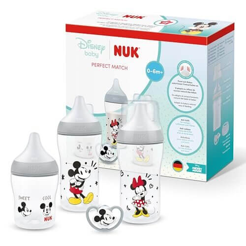 NUK Perfect Match Air zestaw startowy od urodzenia, butelki Disney Baby 150 ml i 260 ml z akcesoriami