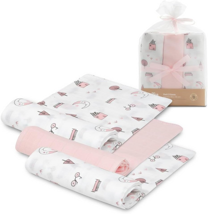INTERBABY otulacze muślinowe 3 db bambus bawełna 55 x 70 cm