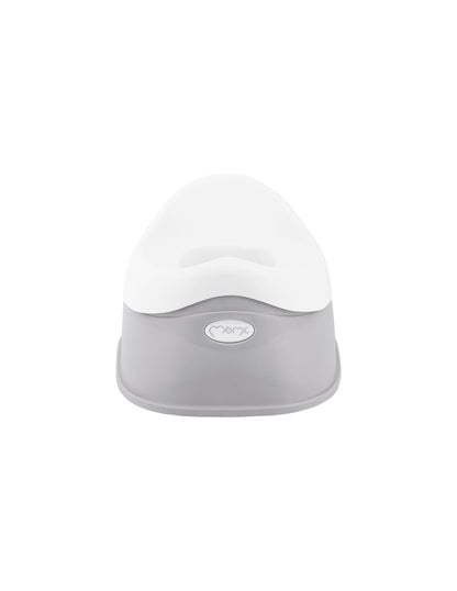 Szary nocnik MoMi DITO z białym siedziskiem i oparciem, widok z przodu.