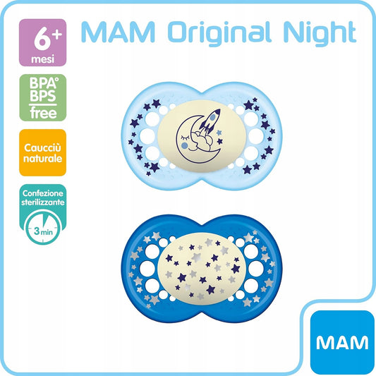 MAM ORIGINAL NIGHT nyugtató cumi, 2 db, 6 hónapos kortól, LATEX