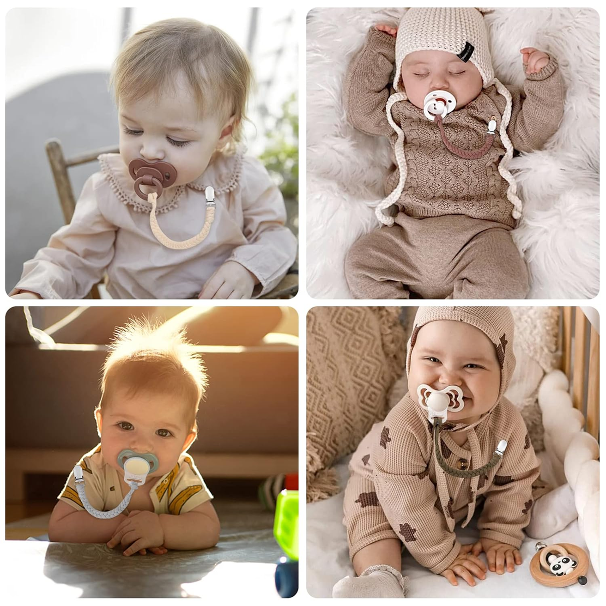 ANNHAO bawełniany łańcuszek do smoczka z klipsem 22 cm BRĄZOWY