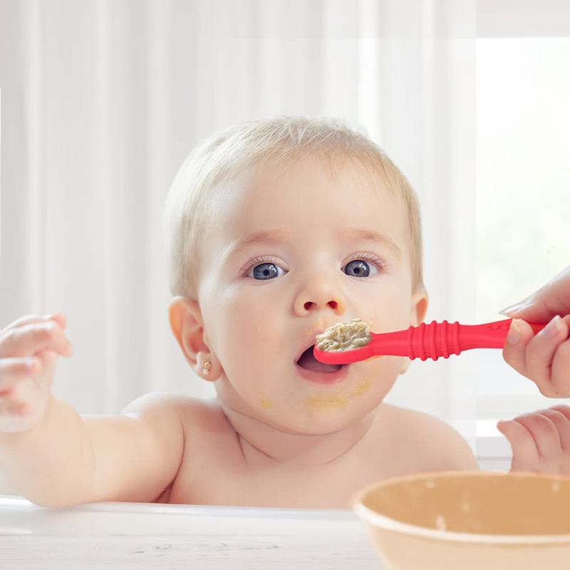 VICLOON Sticky Spoon cucchiaino in silicone 2,5 x 10 cm 4 m+ rosso