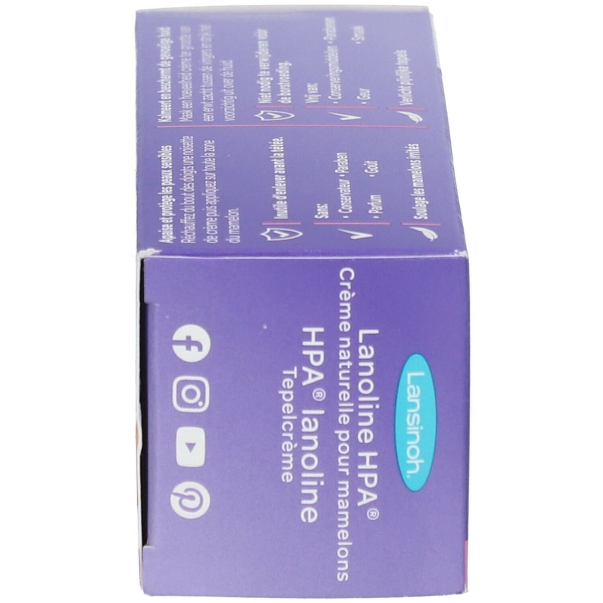 Zdjęcie poglądowe Lansinoh HPA 40 ml — boczna i górna ścianka opakowania